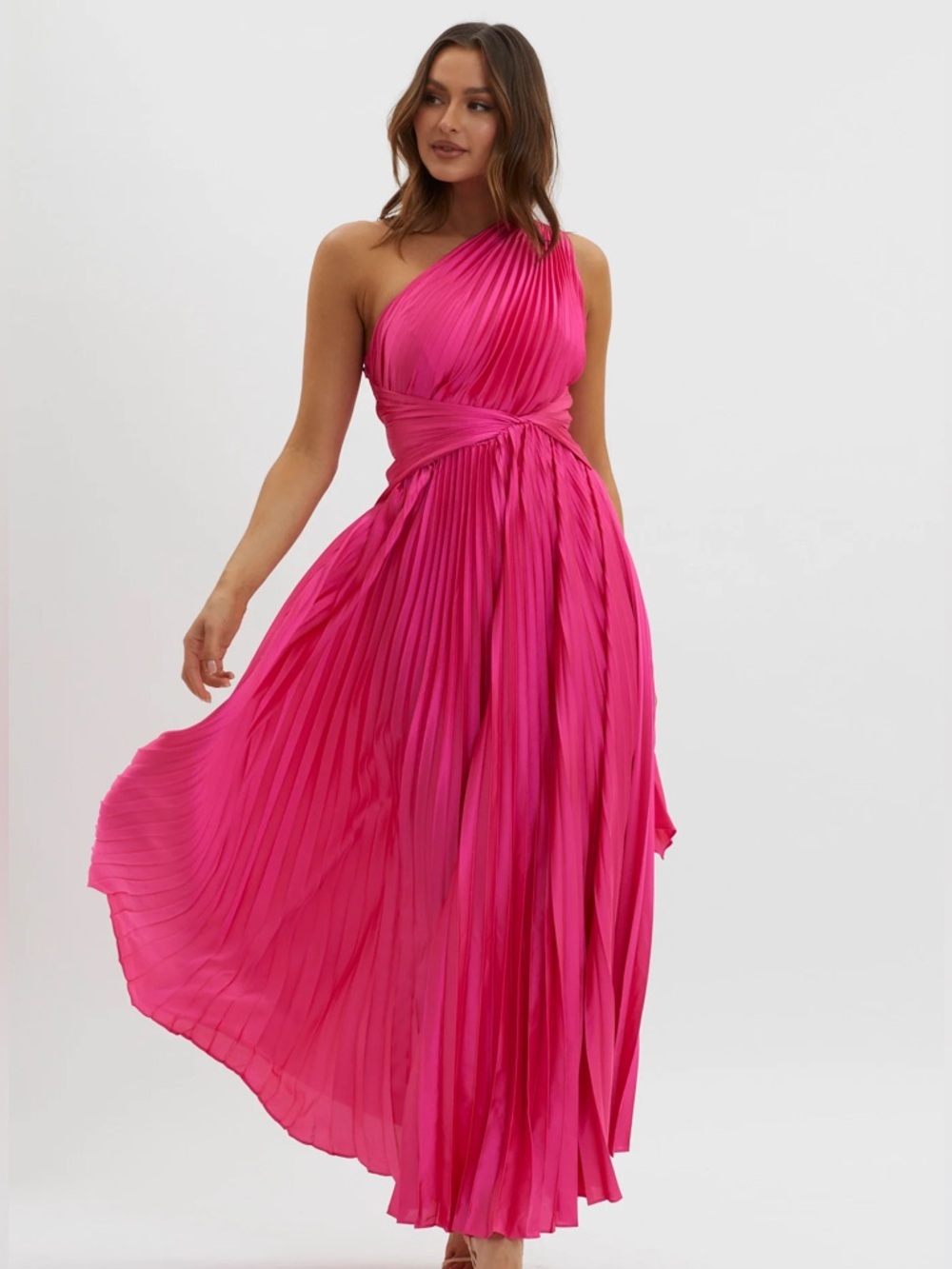 Selfie Leslie Hot Pink Pleated Maxi Dress S